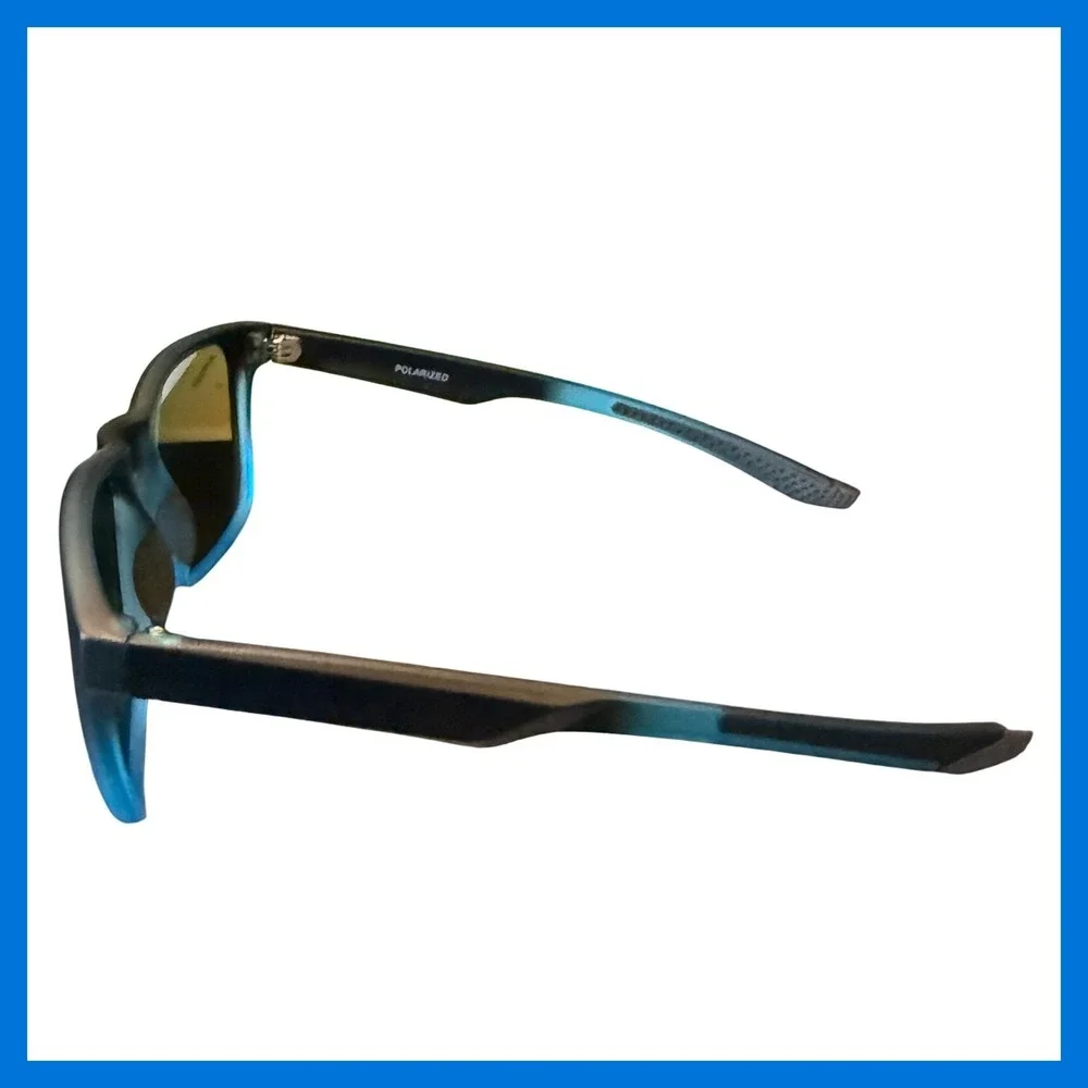 NWOT Matte Black Square Polarized Sunglasses Blue Mirrored Lens UV400 PS27 Case